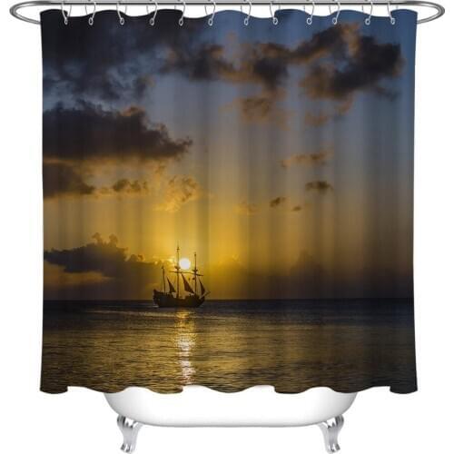 72'' Setting Sun Dark Sky Cloud Sailboat On Sea Bathroom Waterproof Fabric Shower Curtain Polyester 12 Hooks Bath Accessory Sets