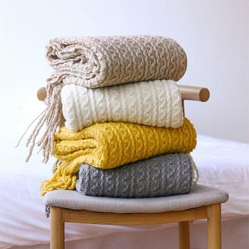 Stripe Knitted Throw Travel Blanket Yellow Beige Grey Khaki Bed Banket Super Soft Blanket Sofa Cover Cool Blanket 130x220cm