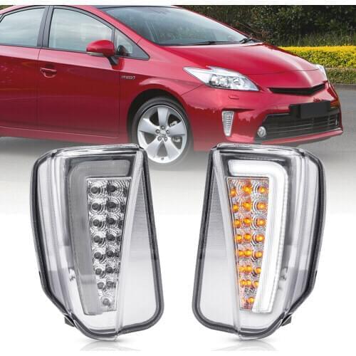 2pc LED Front Turn Signal Amber Corner Lamp / White 3D LED Lightbar Driving DRL Light for 12-15 Toyota Prius Hybrid XW30