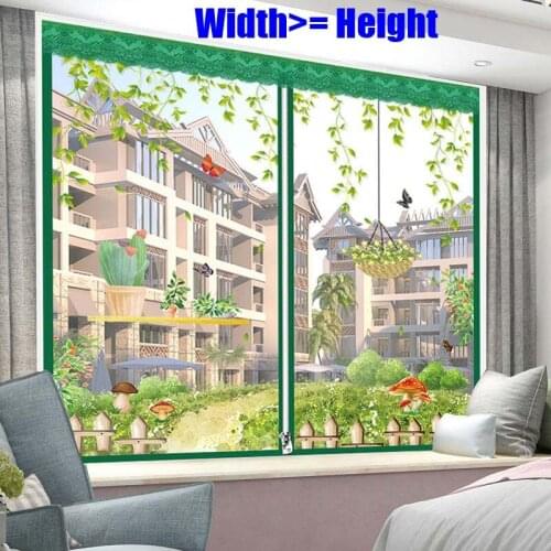 3D Printing Green Pastoral Hanging Basket Bedroom Door Window Mesh Screen Zipper Opening Yarn Fly Anti-Mosquito Net Curtain