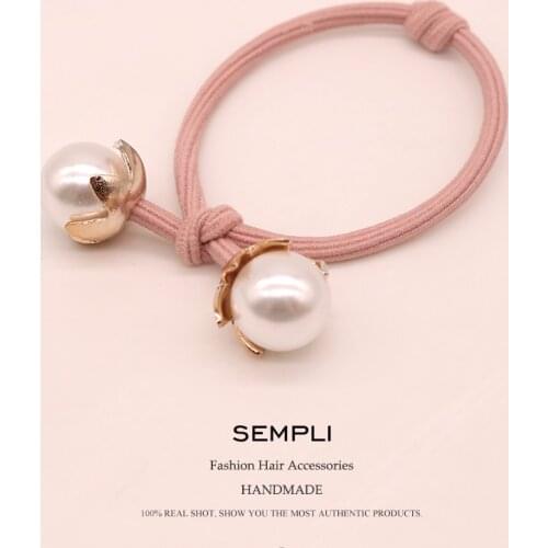 Sempli Women Hair Accessories High Quality Flower Elastic Hair Bands Pearl Headbands Round Rubber Band Ponytail Gum for Hair