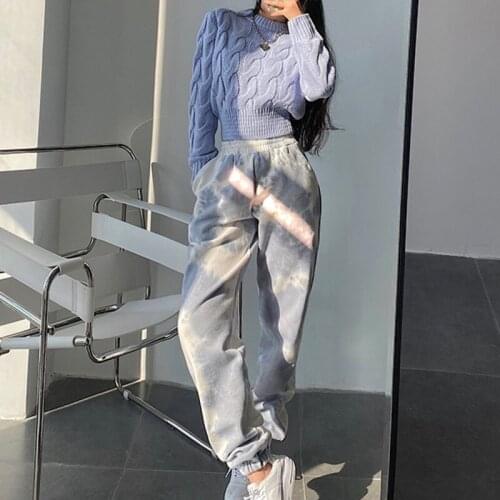 WOMENGAGA European Style High Street Elastic Waist Casual Loose Sweatpants Women Fashion Tie Dye Bound Foot Trouser BABK