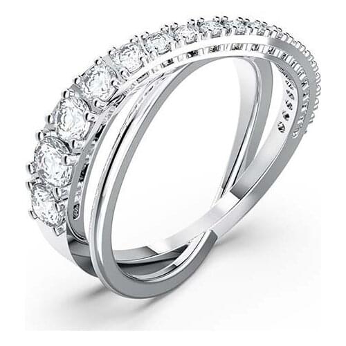Brand 1:1 Fashion Diamond-studded Spiral Shaped Line Staggered Design Ring Elegant Luxury Ladies Silver Jewelry