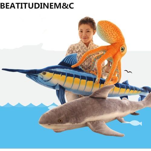 1Pcs 100cm/140cm Simulation Tuna Plush Toy, Grey Shark Plush Toy, Animal Stuffed Toy, Children Toys, Home Decoration, Gifts