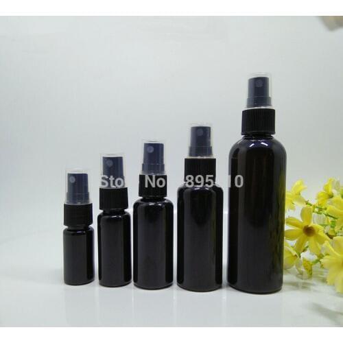 10/20/30/50/100ml cosmetic spray bottles for cosmetics packaging,black plastic PET container with mist sprayer pump F1002