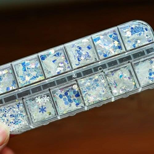 12 shapes 1 box iridescent Glitter, Cinderella Blue Glitter, Fairytale Glitter, Irregular Cut glitters, mixed glitter