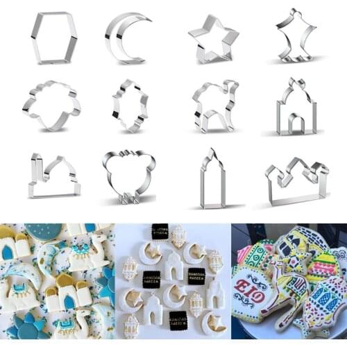 12Pcs Eid Mubarak&Ramadan Cookie Cutters DIY Moon Star Biscuit Cutters Cake Mold