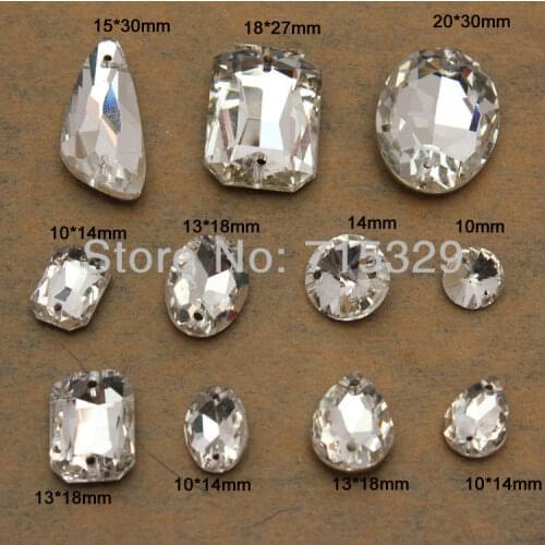 20pcs Sew On clear glass pointed back Rhinestones Beads Crystal shineing Diamante with hole Dress Making Fancy Stones chose size