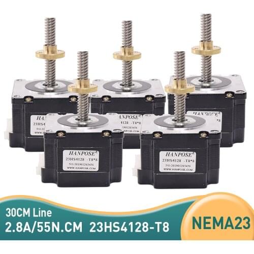 5pcs 23HS4128-T8 310MM screw motor Laser and 3D printer nema 23 Screw stepper motor + Copper nut lead 2/4/8mm for CNC