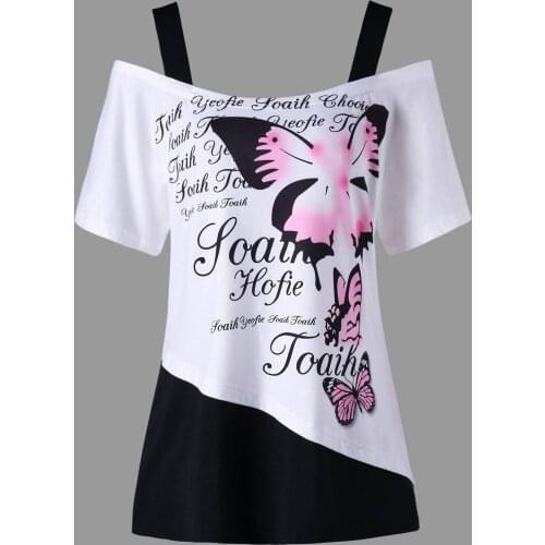 Off Shoulder White Tops For Ladies Plus Size Blusas Feminina Verao Women Butterfly Printing Shirt Short Sleeve Casual Top Blouse