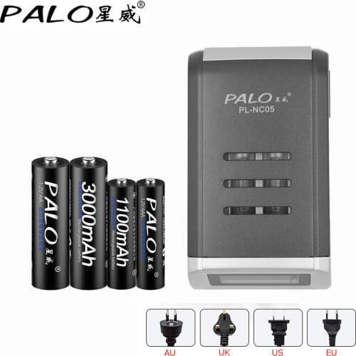 Quick Charger LCD Display Smart Battery Charger For AA / AAA NiCd NiMh Rechargeable Batteries With 2Pcs AA+2pcs AAA Batteries