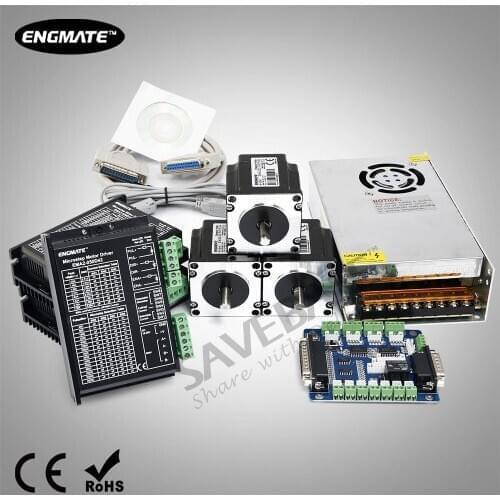 SAVEBASE CNC 3 Axis Kit with 5 Axis Breakout Board Microstep Motor Driver Nema23 Stepper Motor 24V10A PSU for Mill/Router