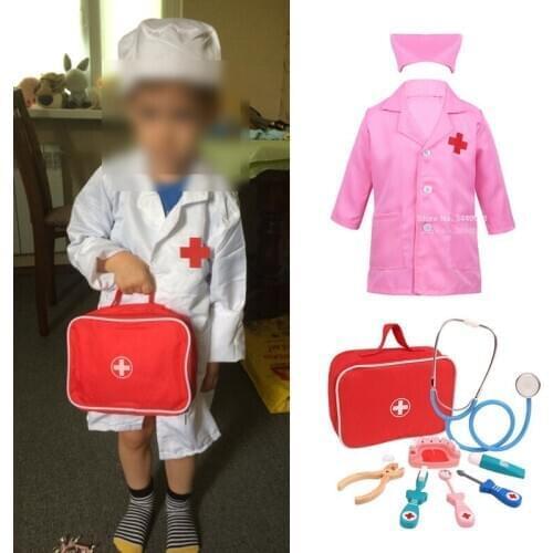 Childrens Surgical Scrubs Uniform Lab Gown Baby Boy Girls Cosplay Halloween Costume Party Nursing Coat White Robe Simulate Toys