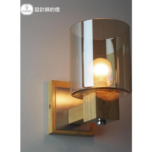 Hot Sale Retro Design Oak Solid Wood Wall Lamp Vintage Amber Glass Cover Night Light DIY Lighting Home Bedroom Bedside Hall