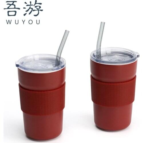 Ceramic Tumbler with Straw Household Cup Set Cute Large Capacity Couples Cups Wedding Gift