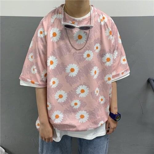 Hawaii Style Flowers Printed Short Sleeve Streetwear Tshirts 2021 Men Hip Hop Casual T Shirts Male Harajuku Tees Tops