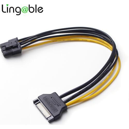Lingable SATA Power Cable Cord Connector Serial ATA 15pin to 6 Pin PCI-E M/F Graphics Converter Adapter Cables 20CM
