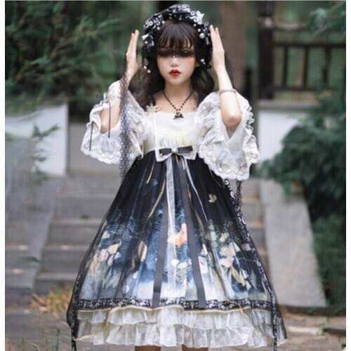 Chinese Hanfu retro sweet lolita elegant soft girl fairy victorian printing kawaii girl loli cosplay gothic lolita kimono