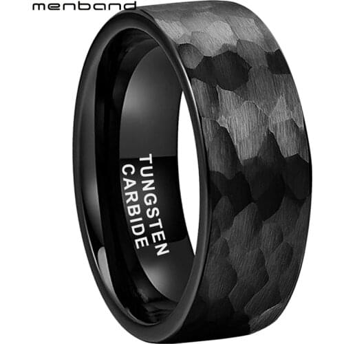 6MM 8MM Black Tungsten Carbide Ring Men Women Hammer Wedding Band With Multifaceted Hammered Brushed Finish Comfort Fit
