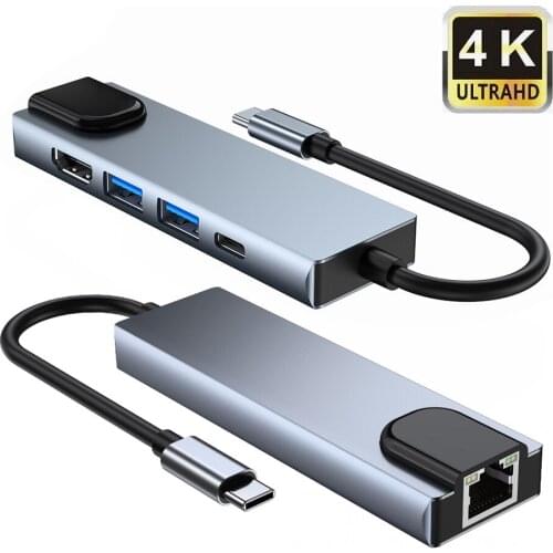 5 in 1 USB Type C Hub Hdmi 4K USB C Hub to Gigabit Ethernet Rj45 Lan Adapter 3 usb 3.0 PD port For Macbook Pro samsung huawei