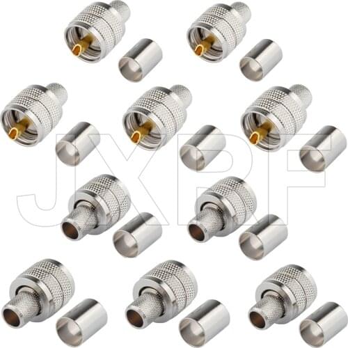 JX connector 10PCS RF Coaxial connector PL259 UHF male Plug crimp for RG8 LMR400 RG213 Pigtail cable free shipping