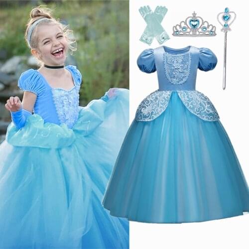 Halloween Girls Costume Cosplay Princess Costume Puff Sleeve Elegant Party Ball Gown Kids Birthday Dress Snow Dress