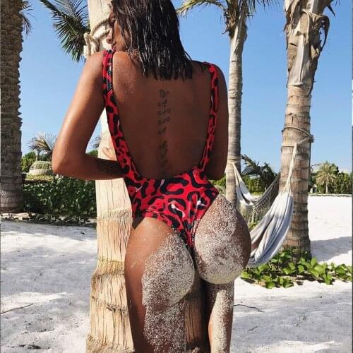 Red Leopard Bikini One Piece Swimsuit Thong Bikini Cheetah Print Push Up Monokini Bathing Suit Women Bodysuit Sexy Swimwear