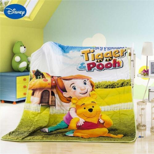 Disney Cartoon Winnie the Pooh Baby Summer Quilts Comforter Boys Bed Bedspread Bedding Single Twin Size Soft Green Color Cotton