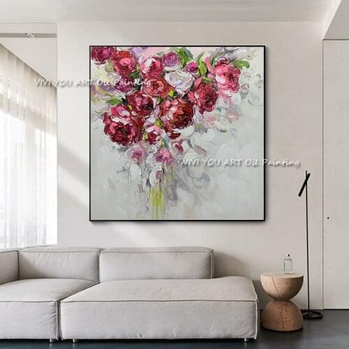 The Top Selling Handmade Palette Abstract Flower Oil Painting On Canvas Nature Large Plant Paintings For Living Room Penoy Rose