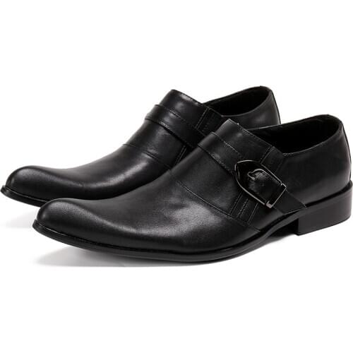 2020 Luxury Men Oxford Shoes Men Dress Shoes Leather Italian Black Hand-polished Pointed Toe Buckle Wedding Office Formal Shoes