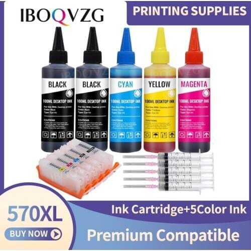 IBOQVZG PGI 570 CLI 571 Refill Ink kit For Canon Pixma MG7750 MG7751 7752 7753 TS8050 TS9050 Printer + 5 Color Dye Ink 100ml