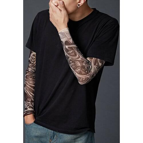 Temporary Tattoo Sleeve Nylon Stocking Arm Warmer 3D Skull Mens Women Sports