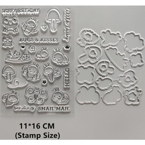 2021 New Frog Mushroom Bee Clear Stamps and Metal Cutting Dies DIY Scrapbooking Embossing Album Seal Template Punch Stencils
