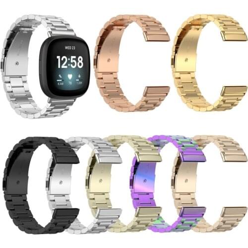 2021 New Universal Replacement Stainless Steel Metal Strap Watch Band for -Fitbit Versa 3 / Sense Smartwatch Bracelet Men Women