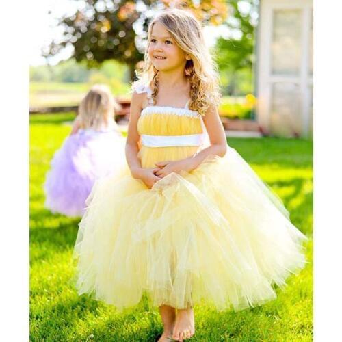 Christma yellow tutu tulle baby bridesmaid fluffy ball gown USA birthday evening prom cloth party flower girl wedding dre
