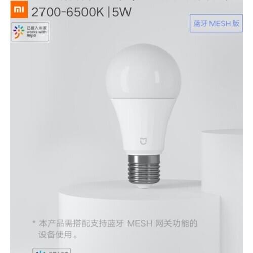 New Xiaomi Mijia LED Smart Bulb Bluetooth Mesh Version 5W 2700-6500K Controlled By Voice Adjusted Color Temperature Smart Lamp
