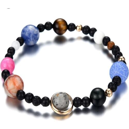 Charm Solar System 9 Planets Universe Stars Men Natural Stones Beaded Galaxy Strand Bracelets For Women Saturn Pluto Earth Moon