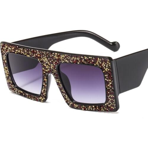 2019 Luxury Crystal Designer Ladies Sunglasses Women Fashion Oversize Square Sun Glasses