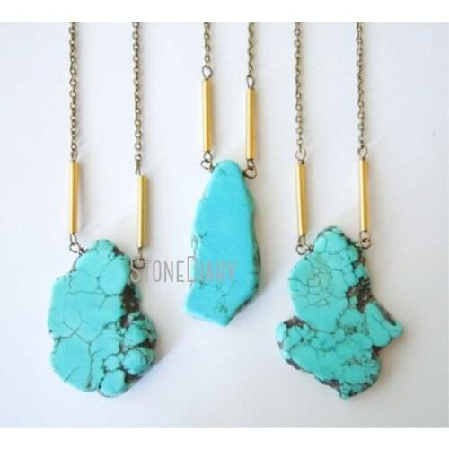 H-QN1205 Raw Howlite Magnesite Slab Statement Necklace with gold Tube silver ,gold and brass chain