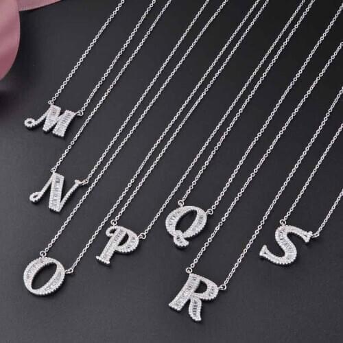 Clavicle A-Z Letter Name Pendant Necklaces for Women Men Solid 26 Letter 925 Sterling Silver Bling Cz Jewelry Family Lovers Gift