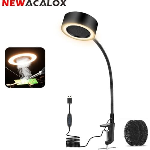 NEWACALOX Welding Smoking Device with 3 Color LED Light USB Smoke Exhaust Fan Soldering Iron Air Blower DIY Welding Fan Tool