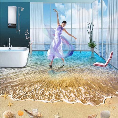 Custom Floor Mural Modern Summer Beach Shells And Starfish Self-adhesive Floor Paintings For Bathroom Living Room Wallpaper Roll