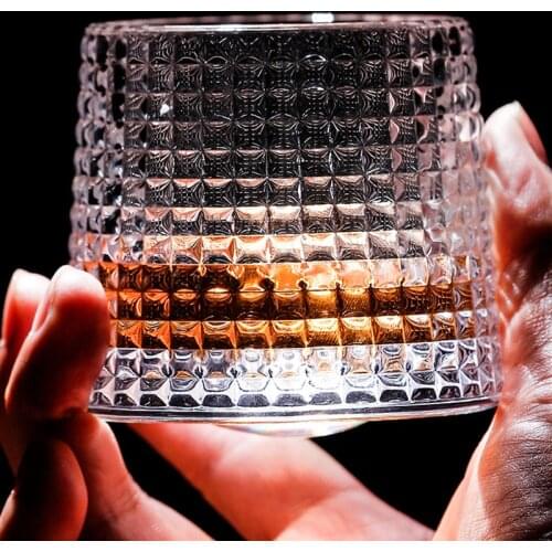 Transparent Crystal Carved Glass Cup Tumbler 360° Rotating Wine Glass For Household Whiskey Wine Vodka Bar Club Beer Wine Glass