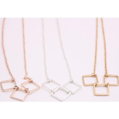 Multicolor pendant necklace Three hollow out square pendant necklace for women