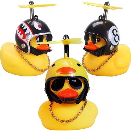 Rubber Duck Toy Car Ornaments Yellow Duck Car Dashboard Decorations Cool Glasses Duck with Propeller Helmet