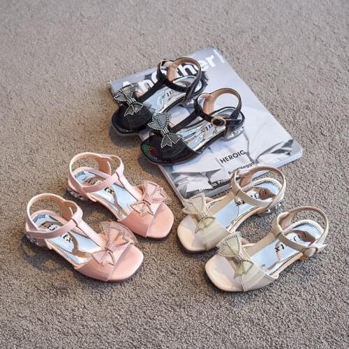 Bowknot Girls Sandals Princess 2021 Summer New Fashion Rhinestone Sandals Sweet Cute for Party Kids for Wedding Hot Children