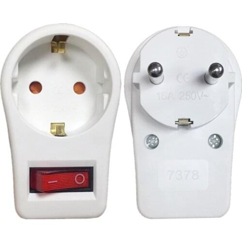 EU Plug Socket Connector 16A 250V European Type Conversion Plug 1 TO 1 Way Power Adapter Plug Socket With Switch