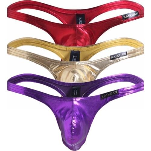 3PCS/Lots Men Thong G-string Faux Leather Mini Panties Jock Strap Sexy Bugle Pouch Underwear Latex Thongs Cueca Bikini Tanga