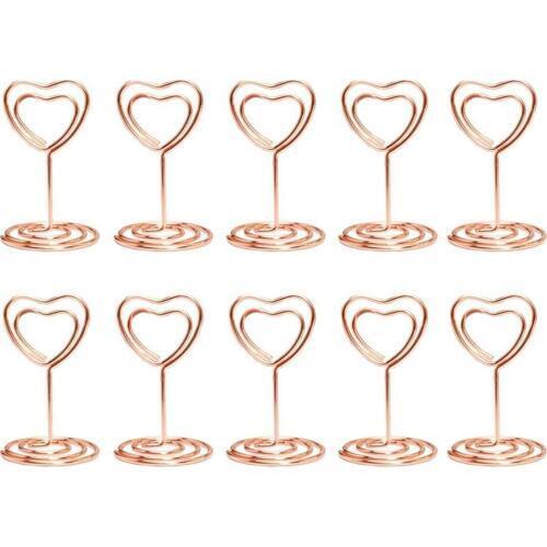 Top Mini Heart Shape Place Card Memo Holder Picture Stand Note Clip for Wedding Party Decoration Pack 10pcs (Rose Gold)