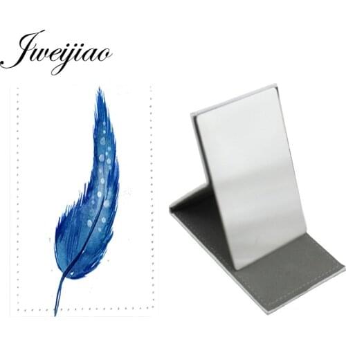 Youhaken Feather Pattern Makeup New Mirror Stainless Steel Leather Pocket Mirror Easy To Carry A Unique Gift For Women